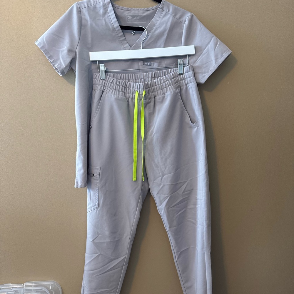 FIGS Gray Scrub Set with Neon Accents